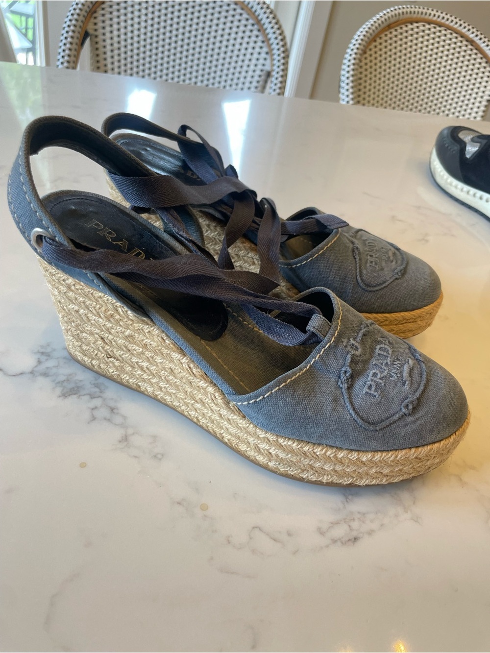 Prada Denim Blue Canvas Espadrille Wedge Sandals - Picture 2 of 3